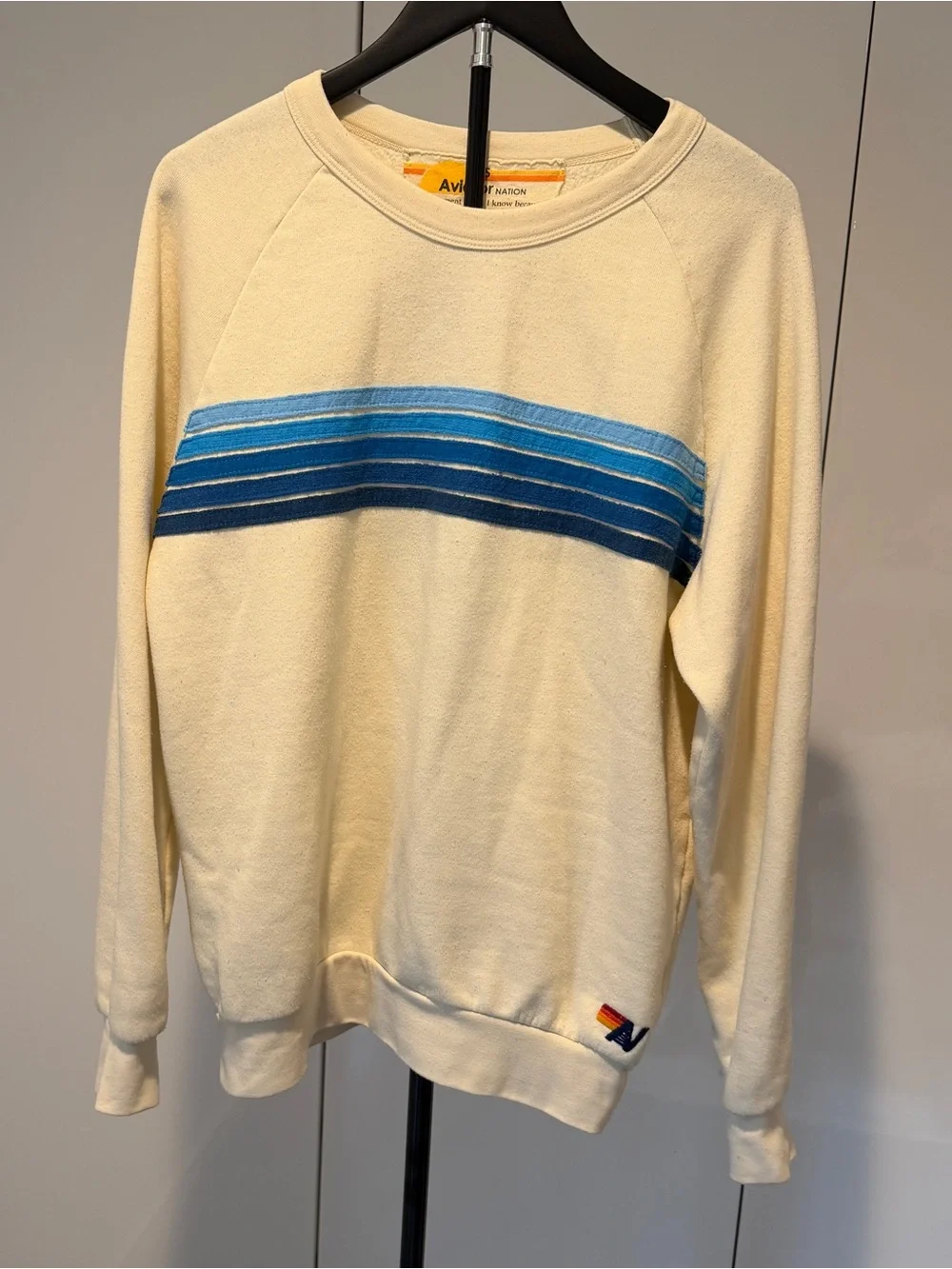 Women’s Cream Sweatshirt with Blue Stripe Detail